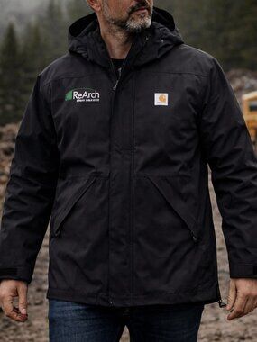 Carhartt Storm Defender Jacket Black Hooded Workwear M Loose Fit ReArch Logo